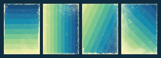 Collection of Grunge textured abstract greenish to blue themed layered background design vector