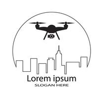 Drone over city skyline logo with customizable text for branding vector