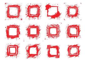 Collection of red paint brush stroke background, grunge overlay frame and torn paper effect. vector