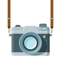 An old camera with a strap hanging from it vector