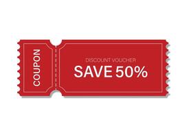 Red coupon with white text, isolated on white background vector