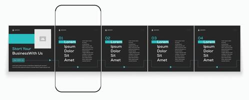 black carousel banner design for social media marketing. minimal and simple social media post carousel template layout vector