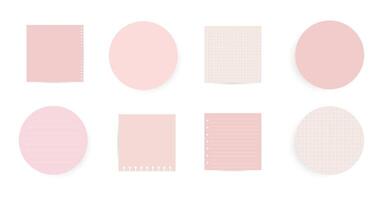Set round, square adhesive stickers. Colored realistic paper with checkered,striped marks, blank layout for any notes. illustration on white background vector