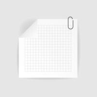 White square paper reminder, sticky note, realistic sticker with in cage,folded edge,paper clip. illustration on isolated background with shadow vector