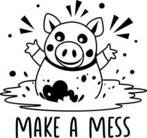 A glyph sticker depicting dirty pig with make a mess text vector