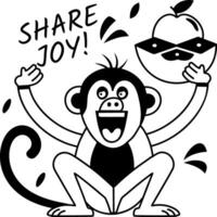 Comic style sticker showing a happy monkey with share joy text vector