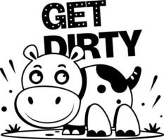 A glyph sticker showing hippopotamus in mud with get dirty text vector