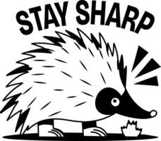 Hedgehog with stay sharp text, glyph sticker vector
