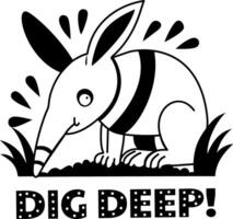 A glyph sticker showing aardvark with dig deep text vector