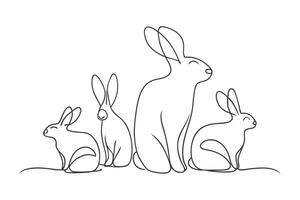 Set of Bunny rabbit line art icon. Abstract outline rabbit vector
