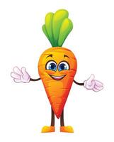 Cute carrot character with open arms, welcoming and cheerful. Cartoon illustration vector