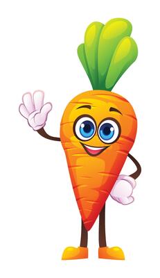 Cute carrot character waving happily. Cartoon illustration