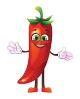 Cute chili character with open arms, welcoming and cheerful. Cartoon illustration vector