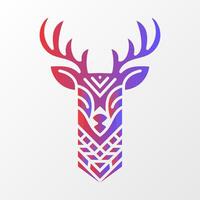 Stylized deer head illustration with geometric patterns, featuring a red and purple gradient on a white background for modern appeal. Minimalist Geometric Deer Head Artwork vector