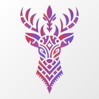 Vibrant abstract deer head illustration with geometric patterns in red and purple gradient on a clean white background. Abstract Geometric Deer Head Design vector