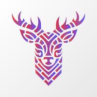 Modern deer head design with intricate geometric patterns in a red and purple gradient on a clean white background. Colorful Geometric Deer Head Illustration vector