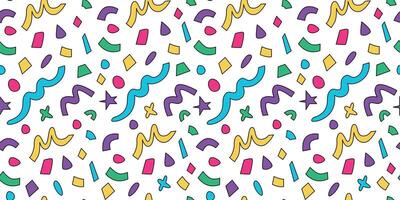 Confetti scribbles seamless pattern. Carnival. Childish retro colorful shapes, figures, elements, doodles. Abstract background, wallpaper, digital paper. Memphis. . vector