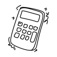 Line art drawing of a calculator with math symbols, illustrating calculation, mathematics, and education. Perfect for math resources vector