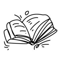 Line art drawing of an open book, symbolizing knowledge, learning, and education. Perfect for back to school materials, library vector