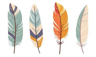 A set of flat illustrations in a simple style. Cute colorful feathers on a white background vector