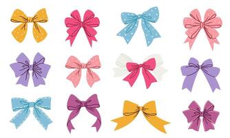 A set of flat illustrations in a simple style. Cute colorful bows on a white background vector