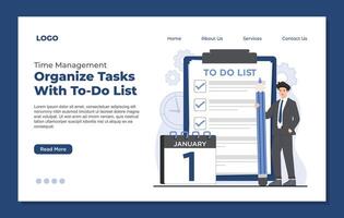 Businessman with checklist and calendar. time management to do list Landing page template. vector
