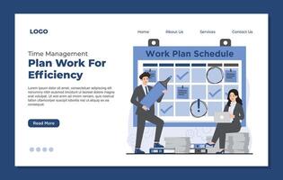 Landing page template time management to do list work plan schedule task planning job checklist vector
