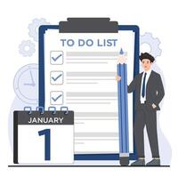 To do list. Man with pencil and calendar. illustration in flat style vector