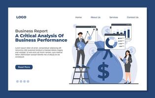 landing page template for business analytics, financial analysis, project management business report concept vector