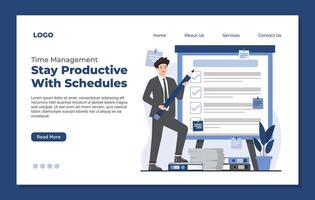 Landing page template of time management to do list. Flat style illustration. vector