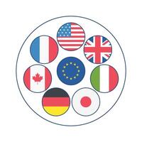 illustration depicts the flags of the G7 countries in circular formation, symbolizing unity and cooperation on the global stage. perfect for news articles, international politics and economics vector