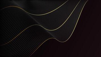 Luxury gold wavy shapes with a shining effect on a black background with lighting effect copy space for text. Luxury design style. Template premium award design. vector