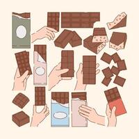Flat design illustration of chocolate elements, featuring rich textures and warm tones, perfect for food-themed projects and designs. vector