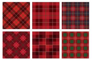 Seamless Red Tartan Plaid Set. Both Horizontally And Vertically Repeatable. vector