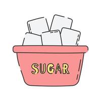 Sugar Container Doodle Illustration, A container filled with sugar cubes, SUGAR labeled vector