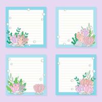 set of coral under sea notepad vector