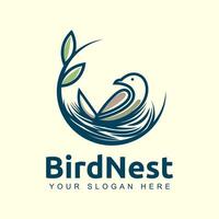 Minimalist bird and nest line design, perfect for brand logo. vector