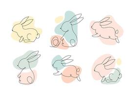 Easter bunny outline illustration. Rabbit line icon set. vector