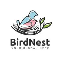 Simple minimalist bird and nest line design, perfect for brand logo. vector