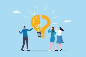 Solving problem, critical thinking root cause analysis to solution, answering question or success resolve issues, discover opportunity, creativity concept, businessman make idea from question mark. vector