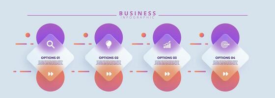 Design template for infographic labels with icons and 4 options or steps. Suitable for process diagrams, presentations, workflow layouts, banners, flow charts, and infographics vector