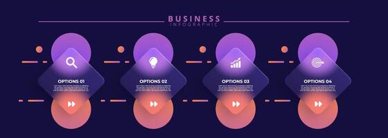 Infographic label design template featuring icons and four distinct steps. Ideal for process charts, presentation slides, workflow schemes, banners vector