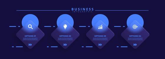 Infographic label design template featuring icons and four distinct steps. Ideal for process charts, presentation slides, workflow schemes, banners, flow diagrams, and data visualizations vector