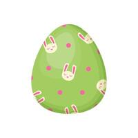 Easter egg green color , single element. With rabbit print. Happy Easter. Stock image isolated on white. In cartoon style. vector