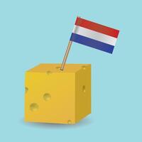 A cheese cube with a Dutch flag vector
