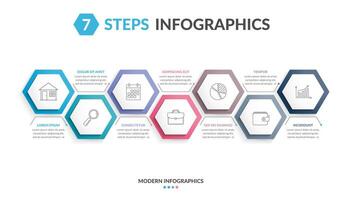 Infographic template with 7 hexagons vector