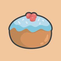 chocolate cake vanilla and strawberry topping with outline flat design vector