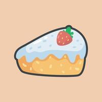 cake with vanilla cream and strawberry fruit in outline flat design. vector