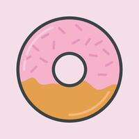 strawberry doughnut cream with outline flat design. vector