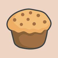 chocolate cupcake with outline flat design. vector